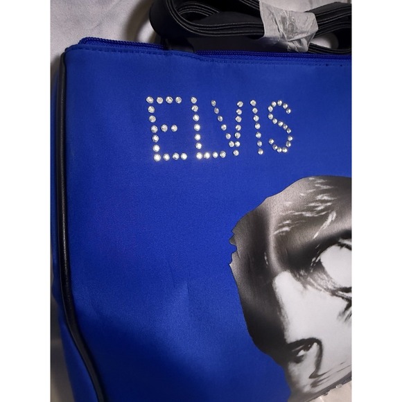 Elvis Presley The King 13.5 x 12 Blue Zipper Rhinestone Tote Bag Handbag Purse - Picture 2 of 5